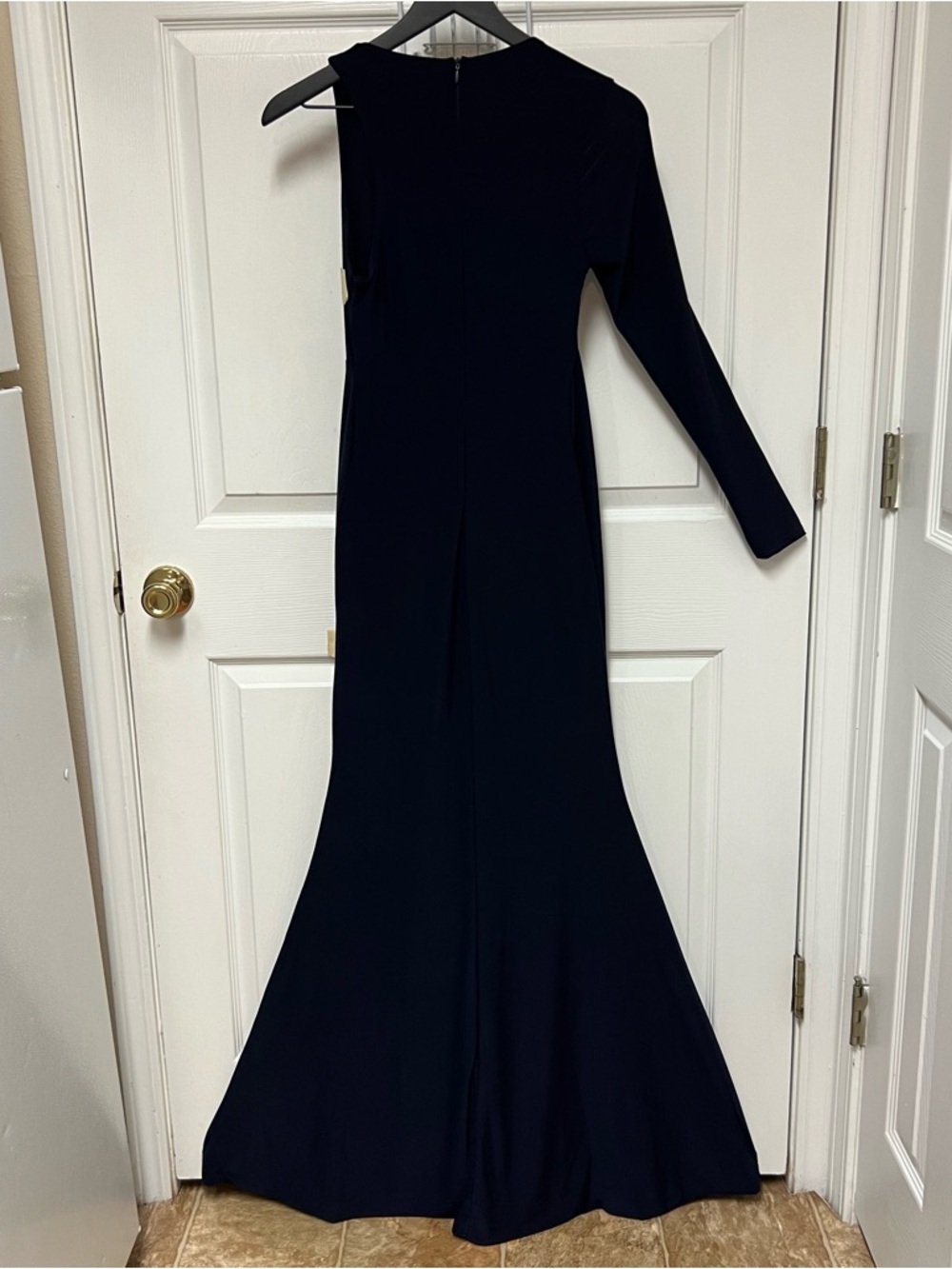 Club L London Contradiction Long Sleeve Navy Maxi Mermaid Dress - Picture 8 of 15